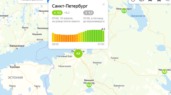 В пятницу индекс самоизоляции петербуржцев достиг 4,5 балла0