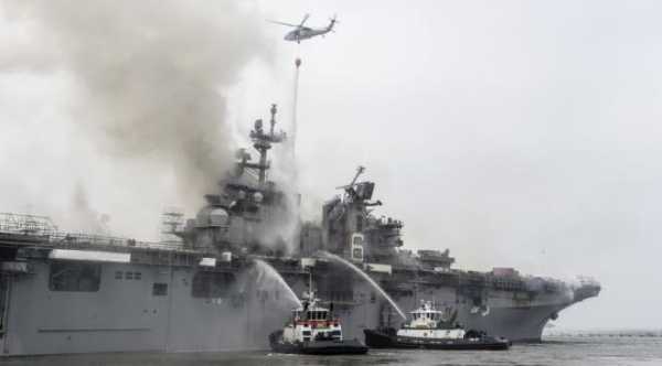 Число пострадавших при пожаре на десантном корабле в США достигло 592