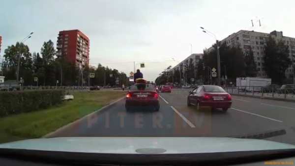 Петербурженка прокатилась на крыше автомобиля в байдарке: видео0