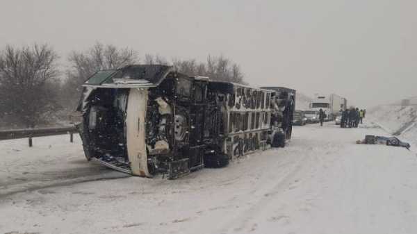 В Воронежской области опрокинулся украинский автобус с пассажирами
