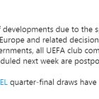 УЕФА приостановил Лигу Чемпионов и Лигу Европы из-за коронавируса
