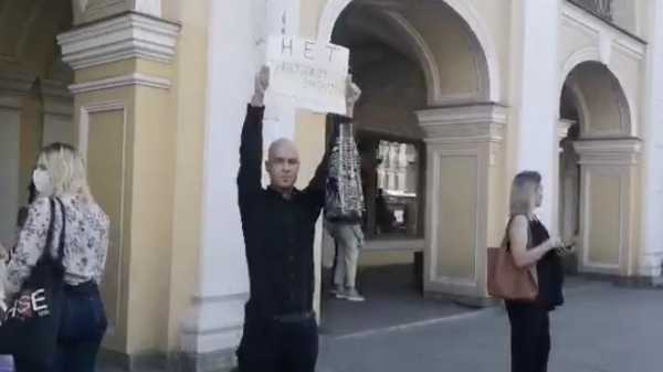 Число задержанных на пикетах в Петербурге достигло 14 человек