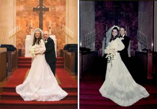 Пожилая пара отметила 50-летнюю годовщину свадьбы, воссоздав свои свадебные фото полувековой давности