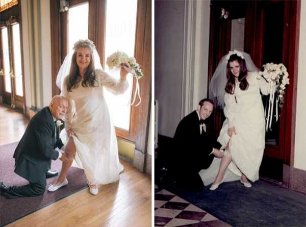 Пожилая пара отметила 50-летнюю годовщину свадьбы, воссоздав свои свадебные фото полувековой давности