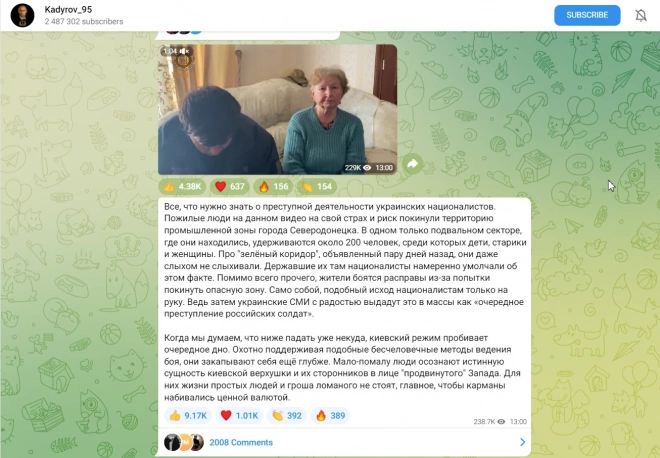 Кадыров сообщил о вышедших из промзоны в Северодонецке мирных жителях0