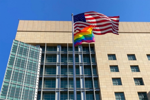 Посольство США подняло флаг ЛГБТ над площадью ДНР в Москве 