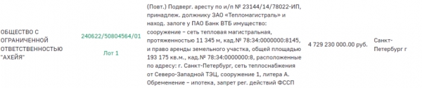 В Петербурге повторно продают арестованную тепломагистраль за 4,7 млрд рублей