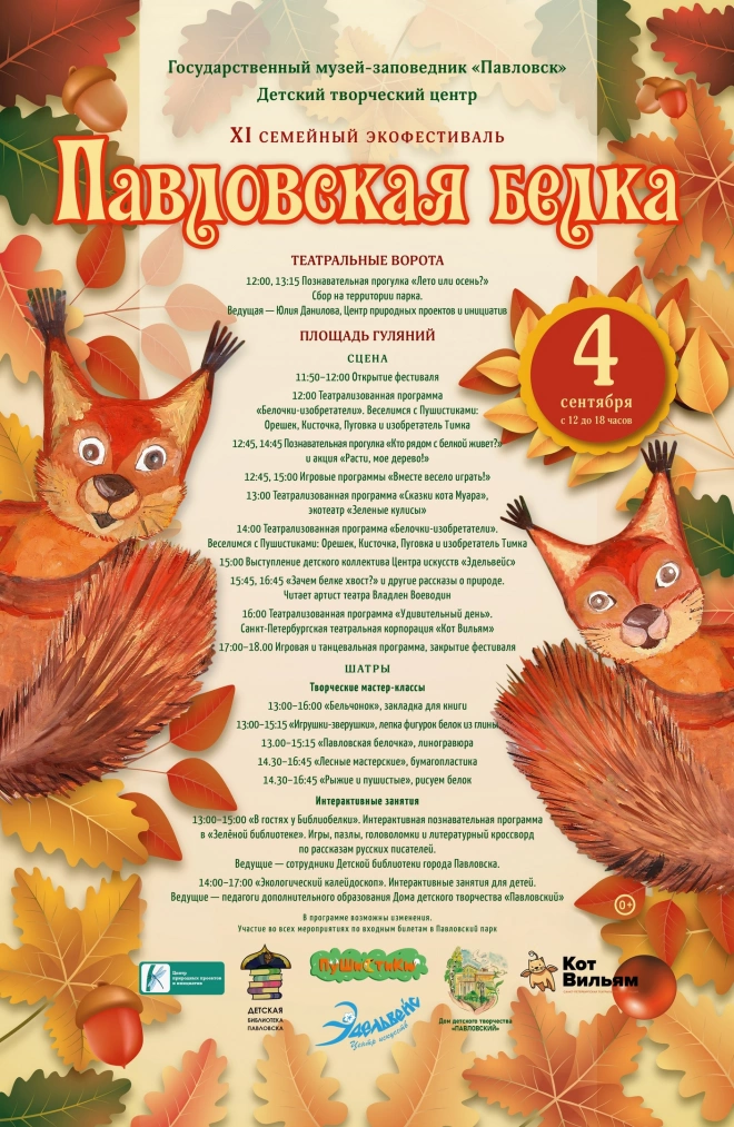 В Павловске 4 сентября пройдёт фестиваль, посвящённый белкам