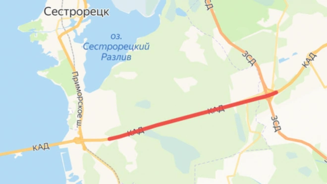 На участке КАД между развязками с Приморским шоссе и ЗСД ночью 26 августа перекроют движение