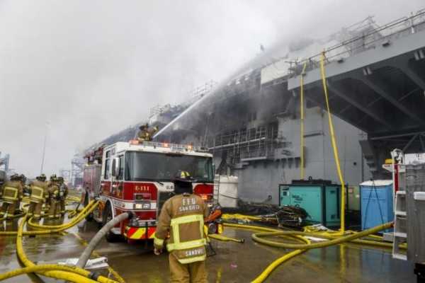 Число пострадавших при пожаре на десантном корабле в США достигло 591